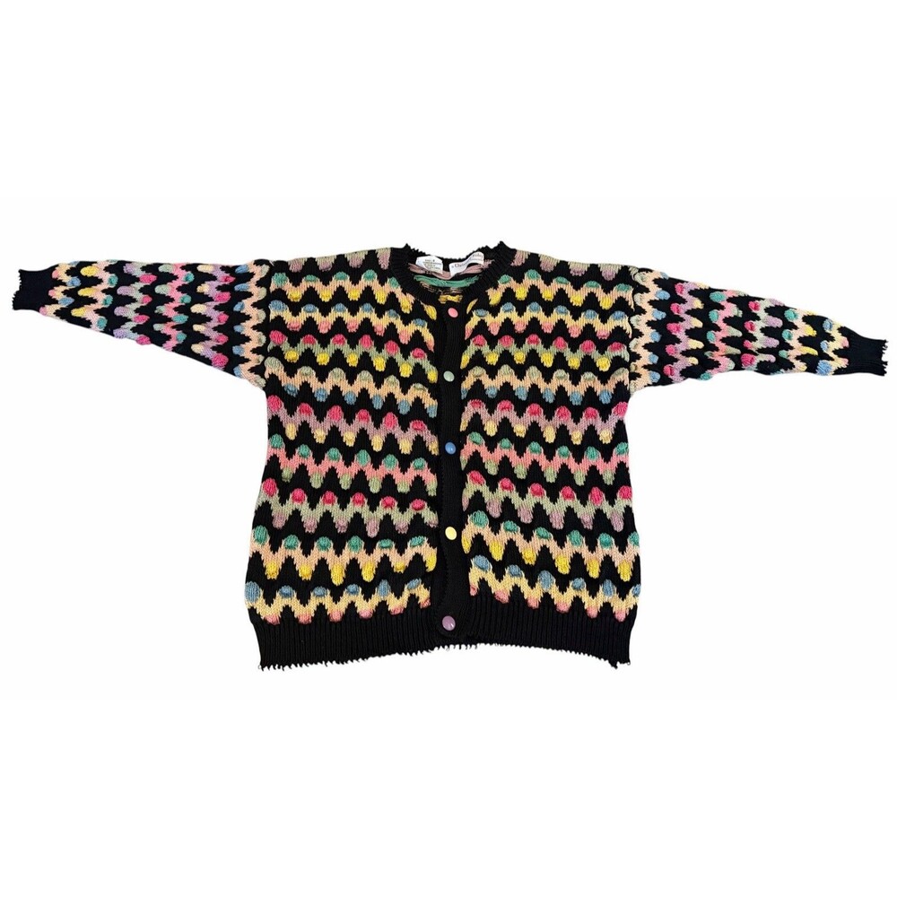 VTG Christine Foley Button Down Heavy-Knit Cardigan Sweater Multicolor Christmas